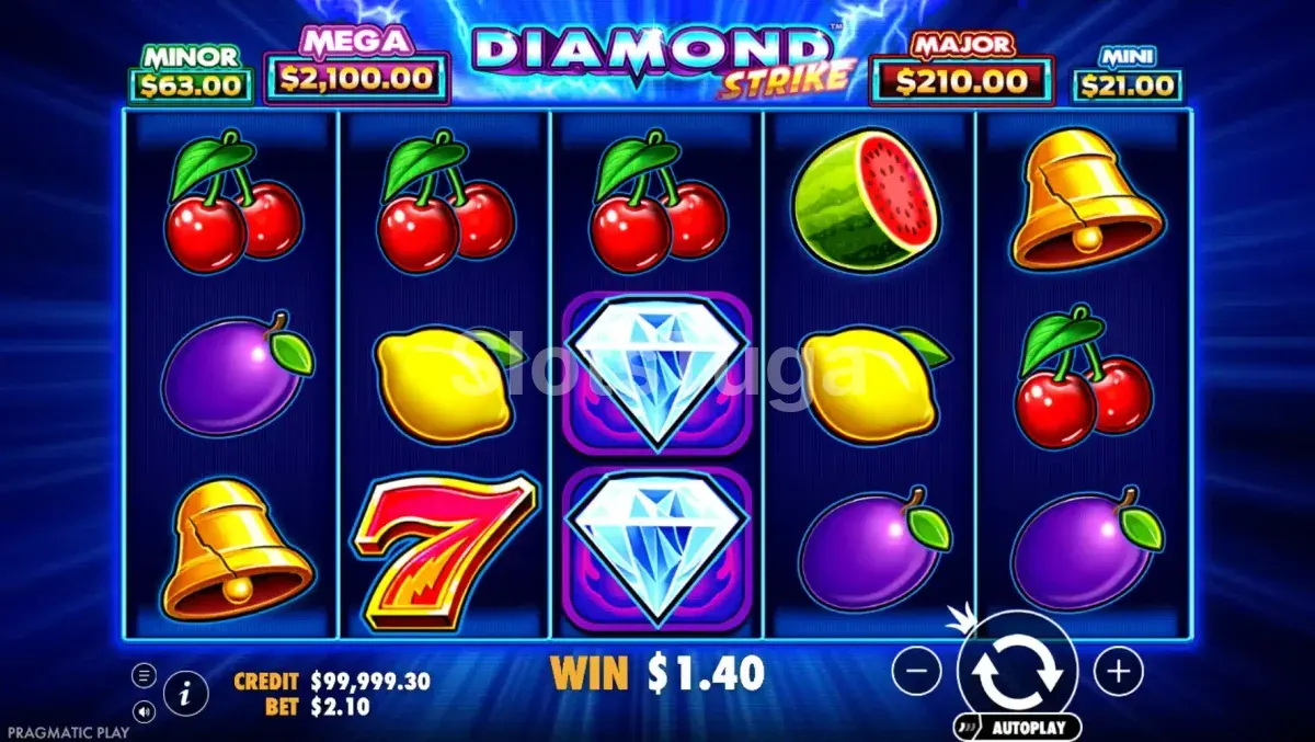 Tela principal da slot Diamond Strike em ação