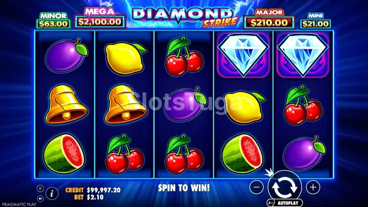 Segunda visão do jogo base da Diamond Strike com símbolos em destaque