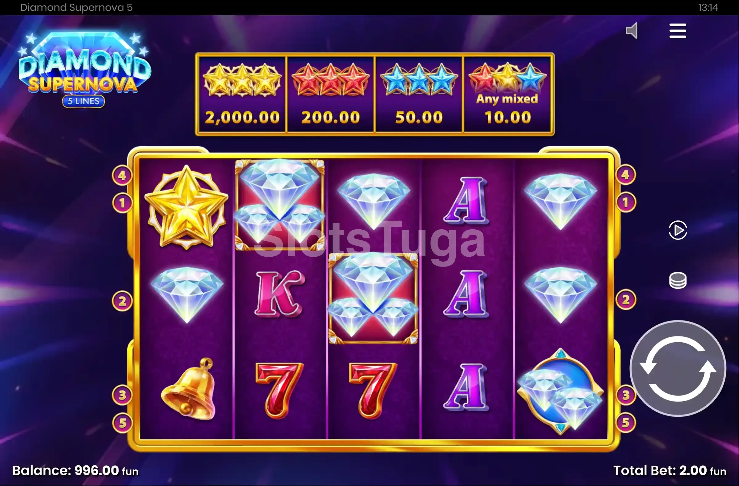 Segunda visão do jogo base da Diamond Supernova com fundo espacial