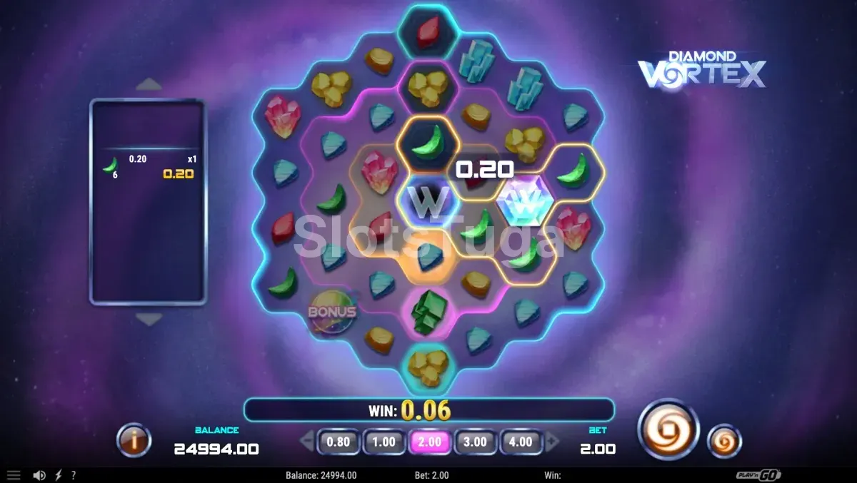 Modo de giros grátis do Diamond Vortex com multiplicador ativo