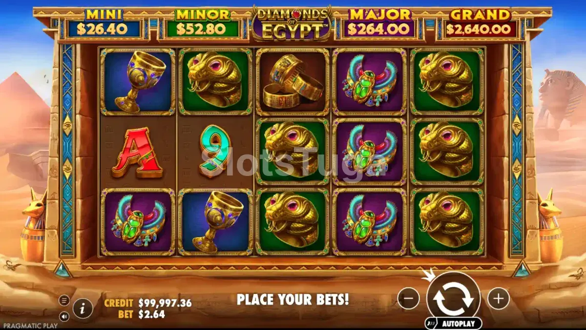 Tela inicial do jogo Diamonds of Egypt com Emelia Lionheart