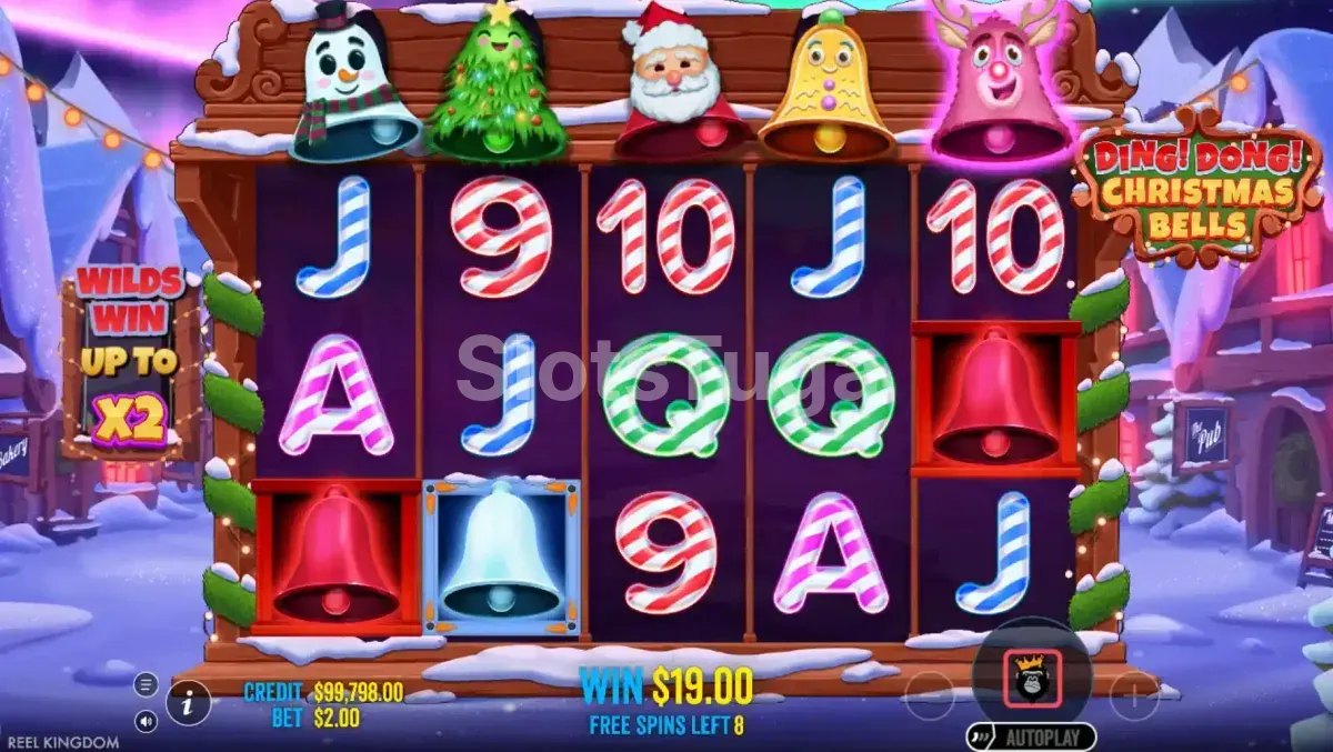 Rodadas grátis da Ding Dong Christmas Bells com multiplicadores ativos
