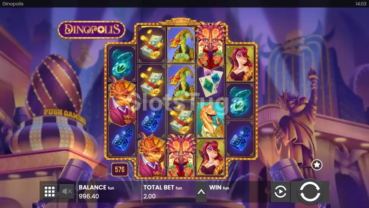 Jogo base da slot Dinopolis com dinossauros no cassino
