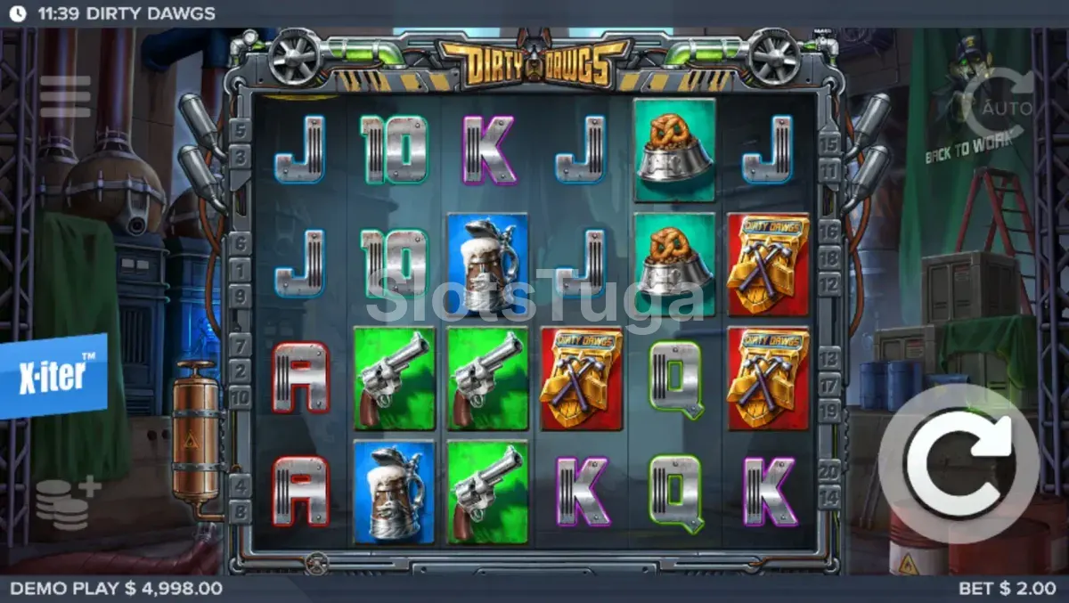 Jogo base do Dirty Dawgs of Nitropolis com grid de 6 rolos