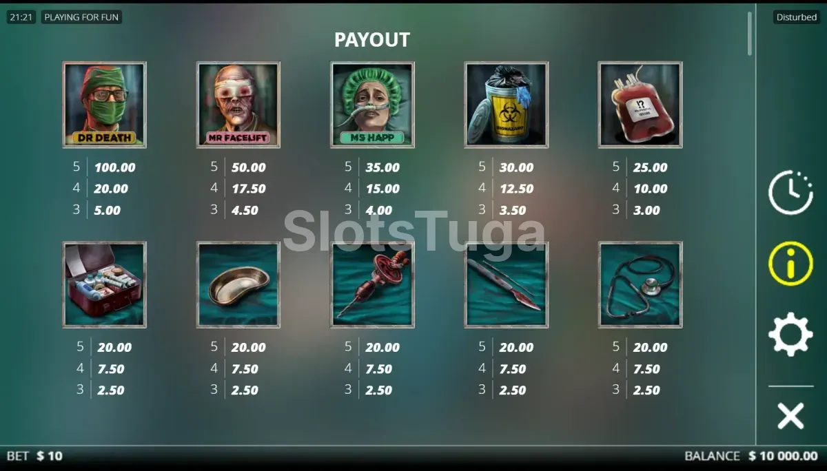 Tabela de pagamentos da slot Disturbed Nolimit City