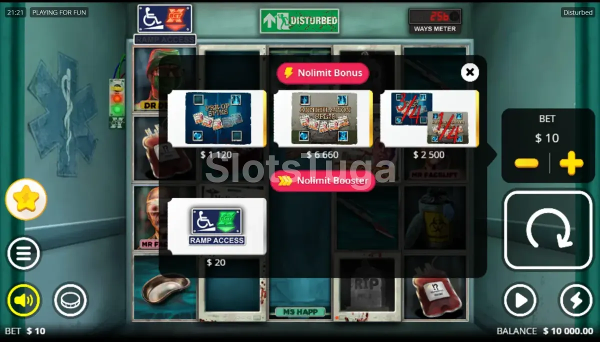 Tela de compra de bônus da slot Disturbed