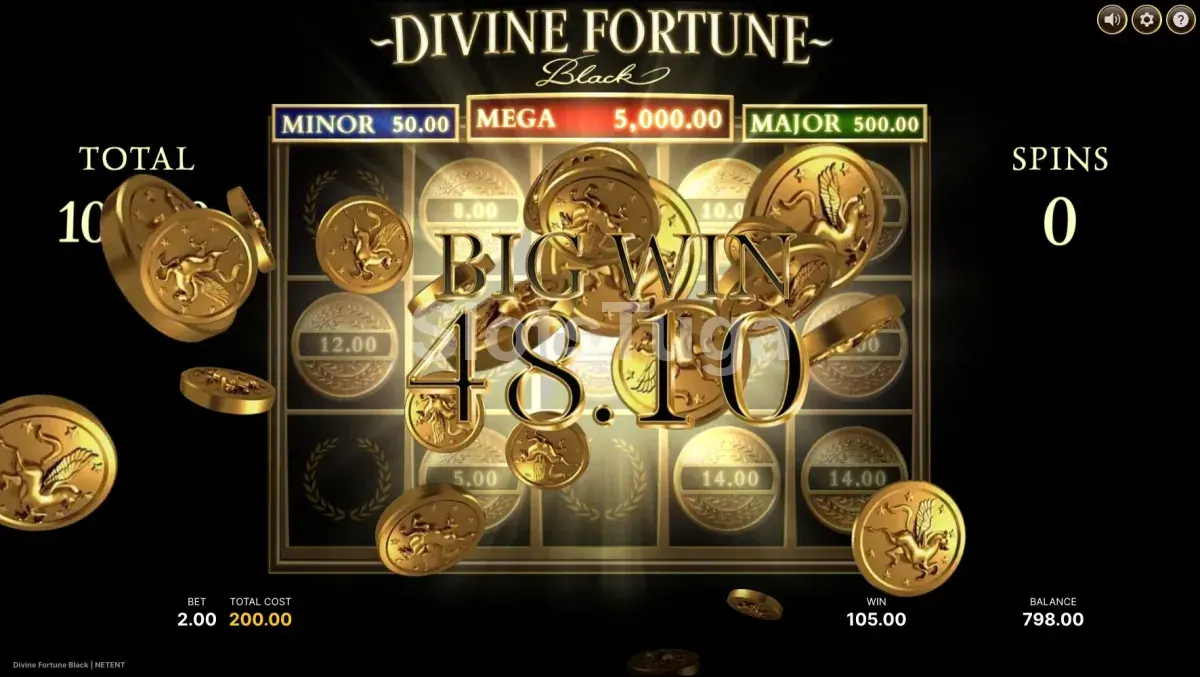 Grande vitória na Divine Fortune Black com multiplicadores máximos ativados