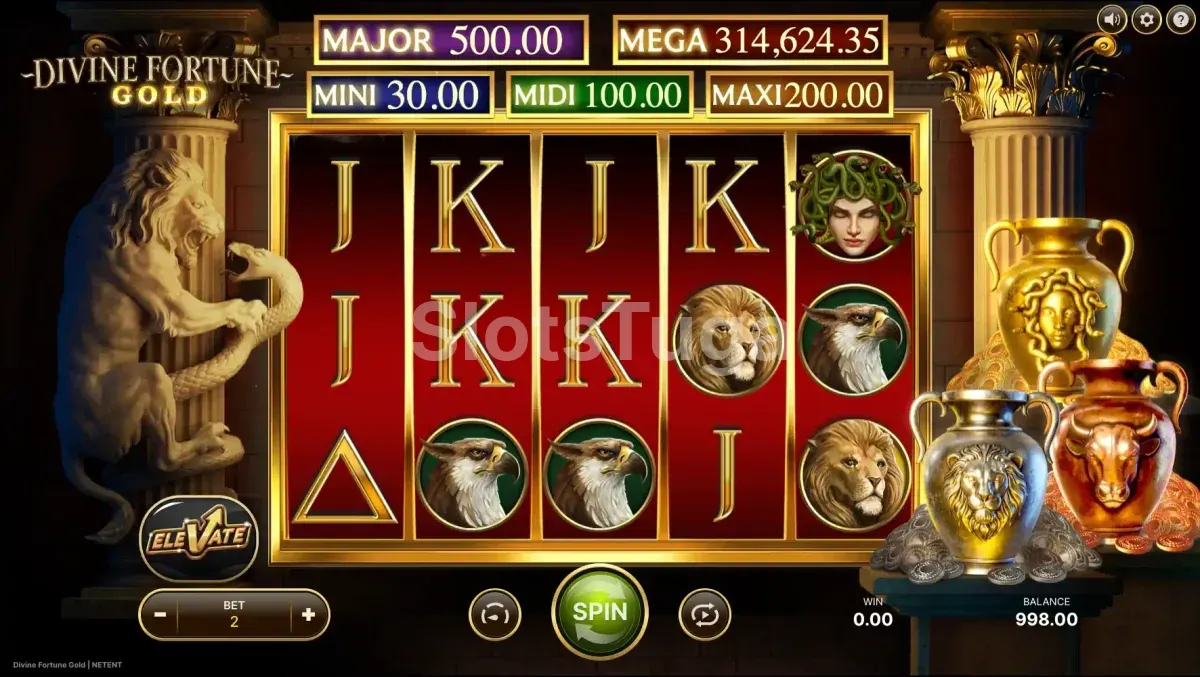 Jogo base da Divine Fortune Gold com os rouleaux em ação