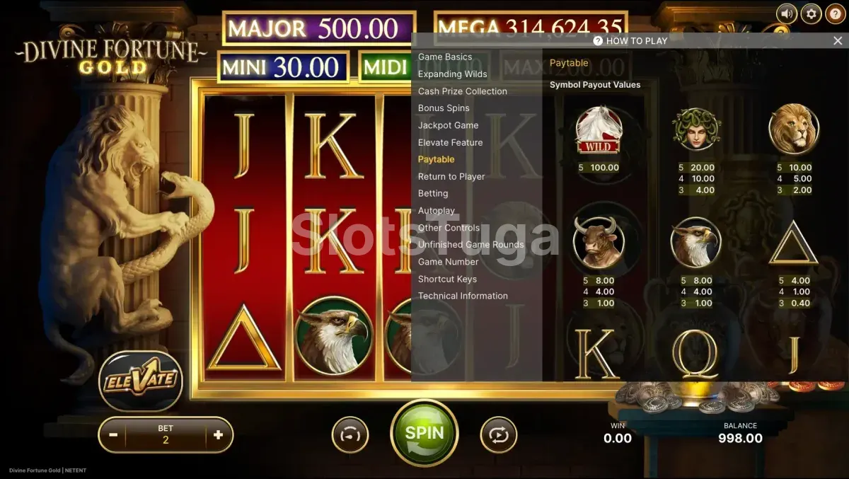 Tabela de pagamentos completa da Divine Fortune Gold