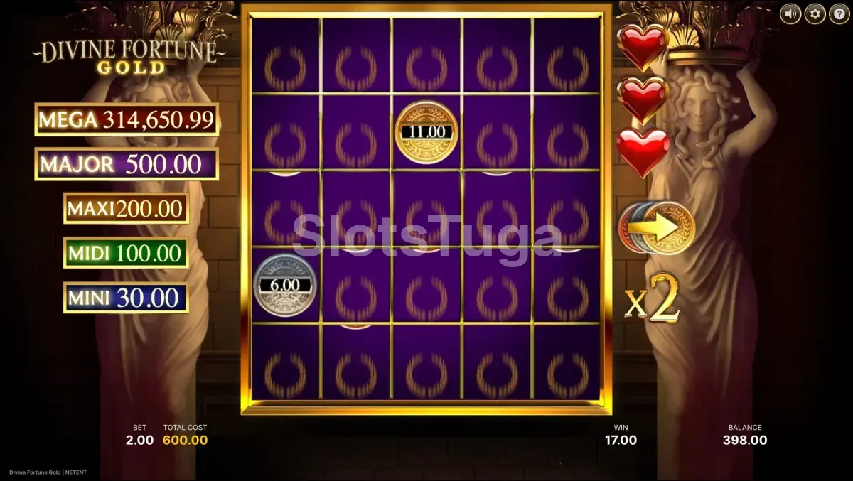 Rodadas grátis ativadas na Divine Fortune Gold com multiplicadores em destaque