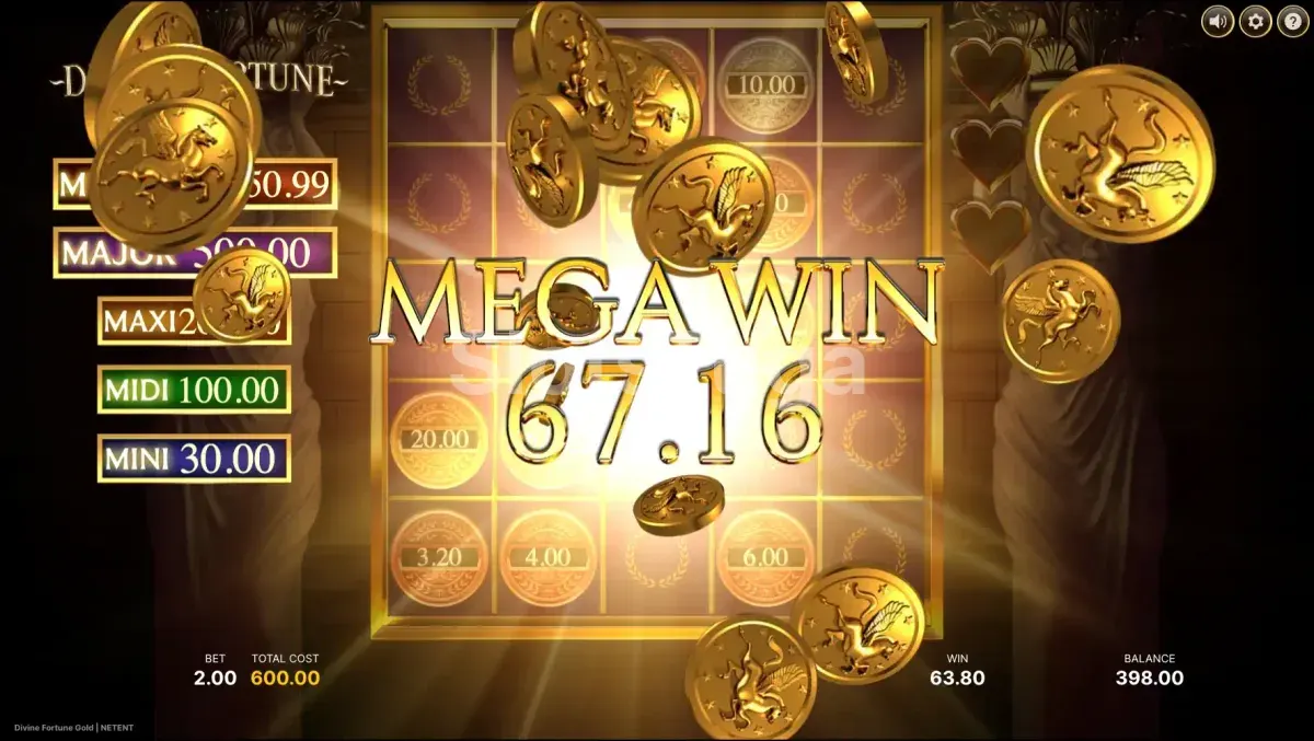 Tela de Big Win na Divine Fortune Gold com animação especial de premiação
