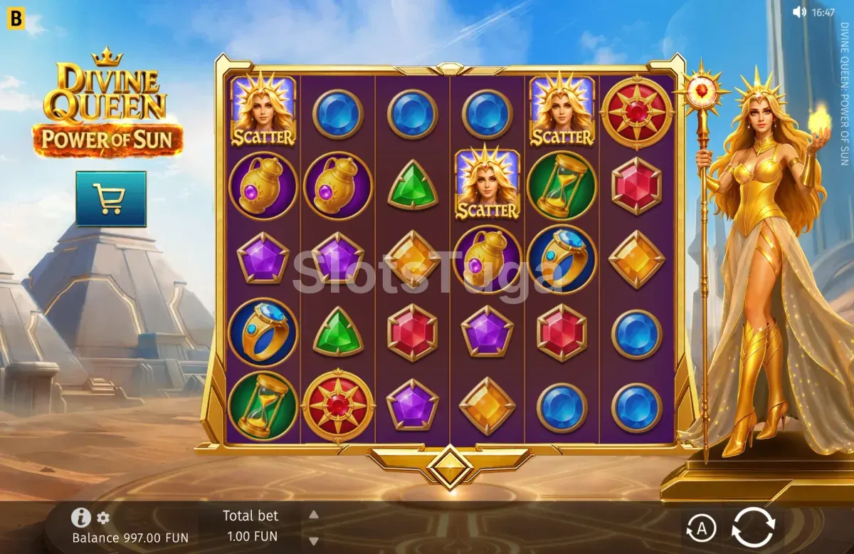 Scatters de Divine Queen Power of Sun a activar as rodadas grátis