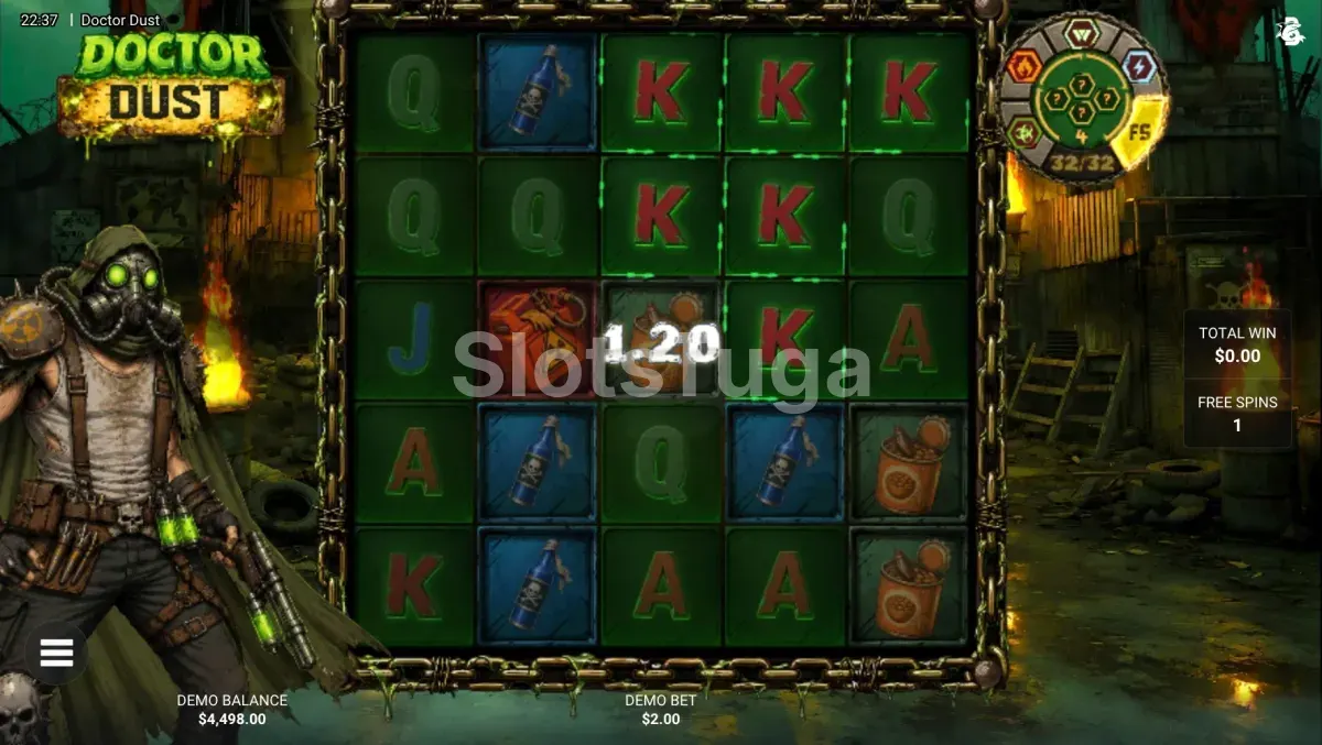 Rodadas grátis do modo bónus em Doctor Dust