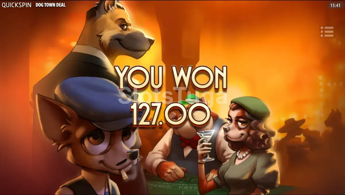 Big win no Dog Town Deal com celebração dos personagens caninos