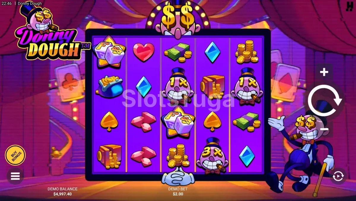 Jogo base da slot Donny Dough - rolos e símbolos do padeiro