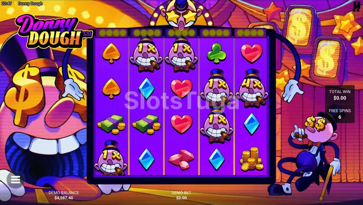 Modo de giros grátis ativado na slot Donny Dough