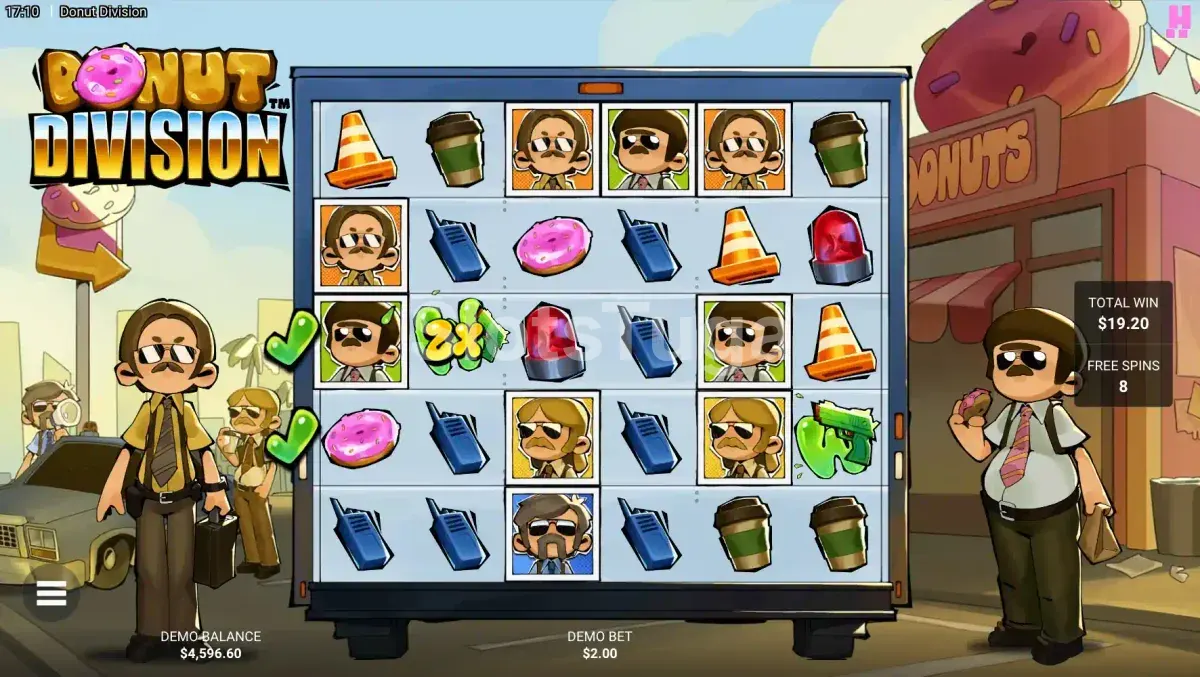 Tela de free spins da Donut Division em ação