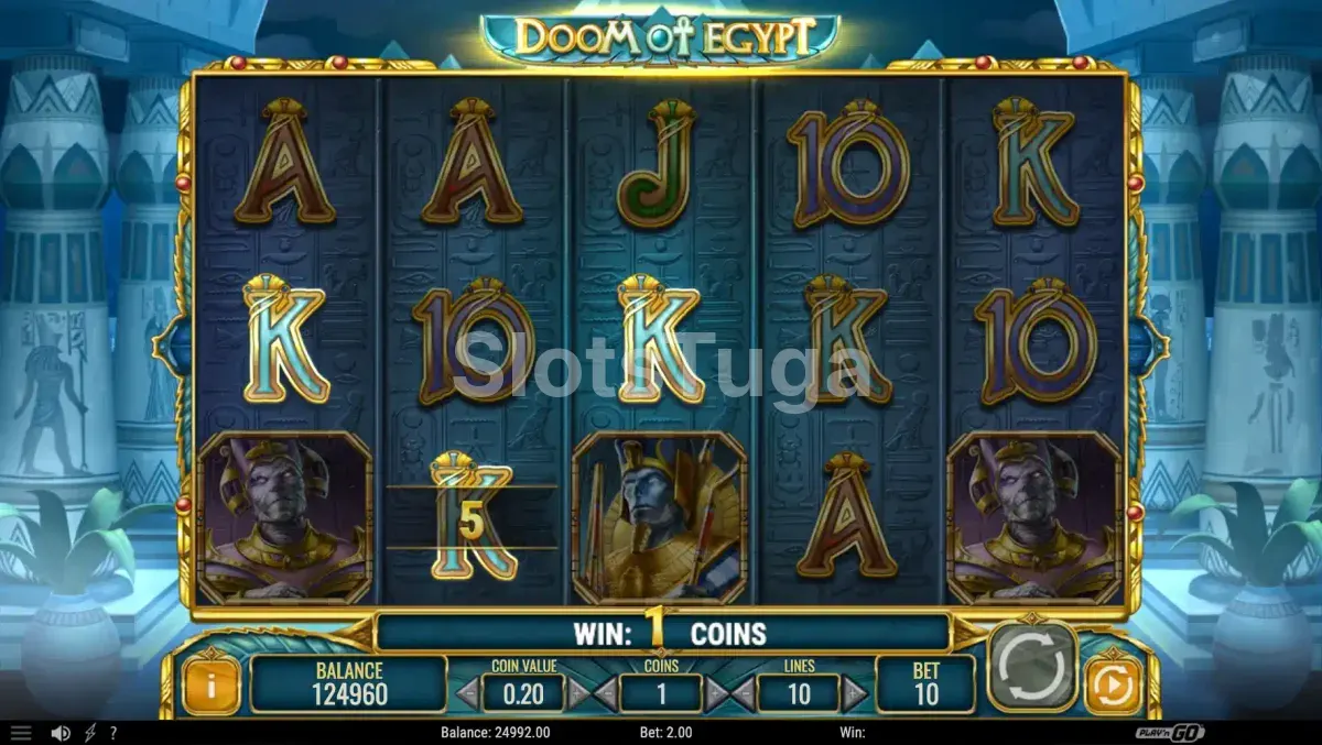 Rodada base da Doom of Egypt com os rolos em ação
