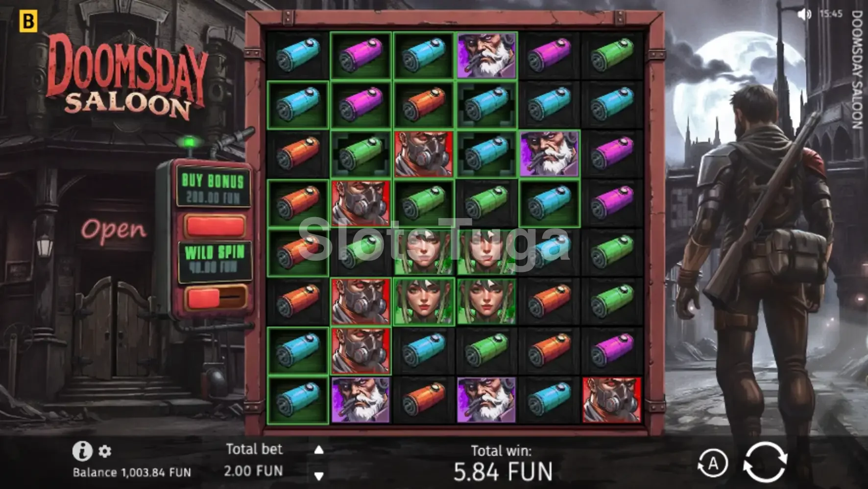 Tela principal do jogo Doomsday Saloon com grid 6x8