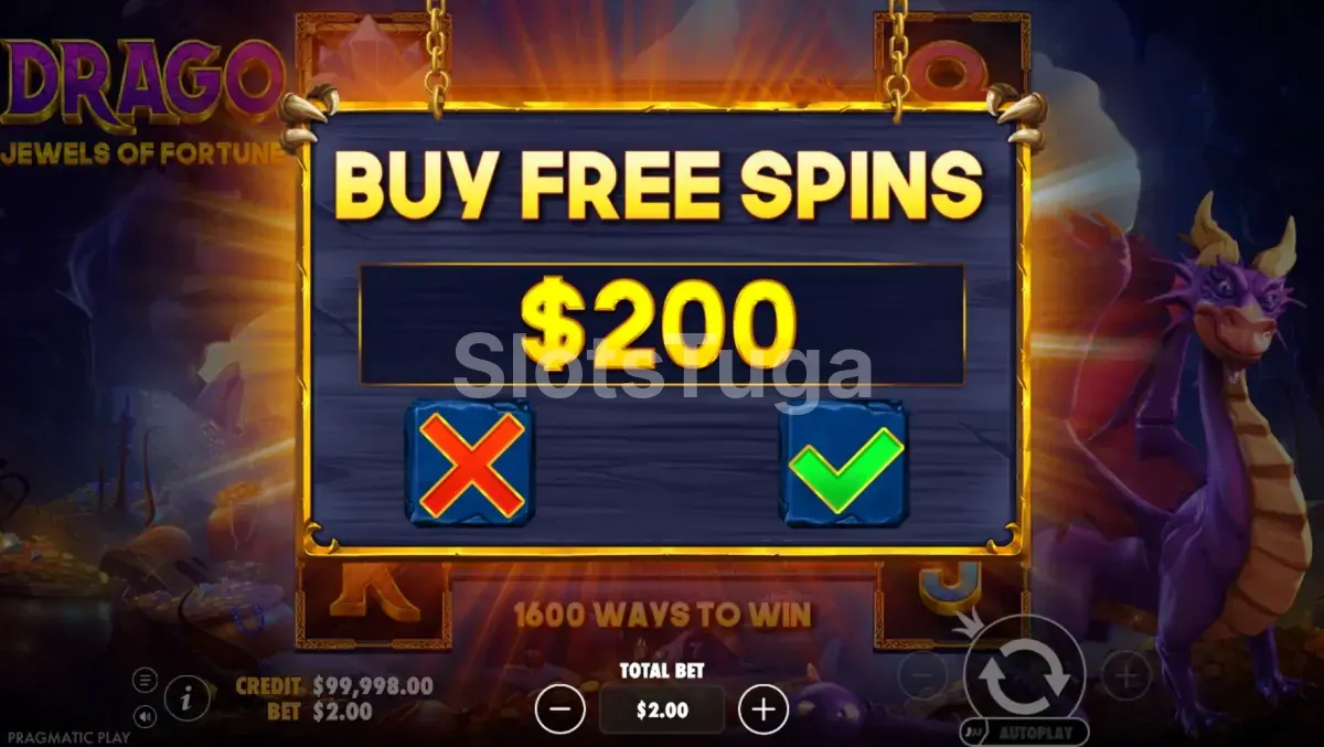 Opção de compra de bônus na slot Drago Jewels of Fortune da Pragmatic Play