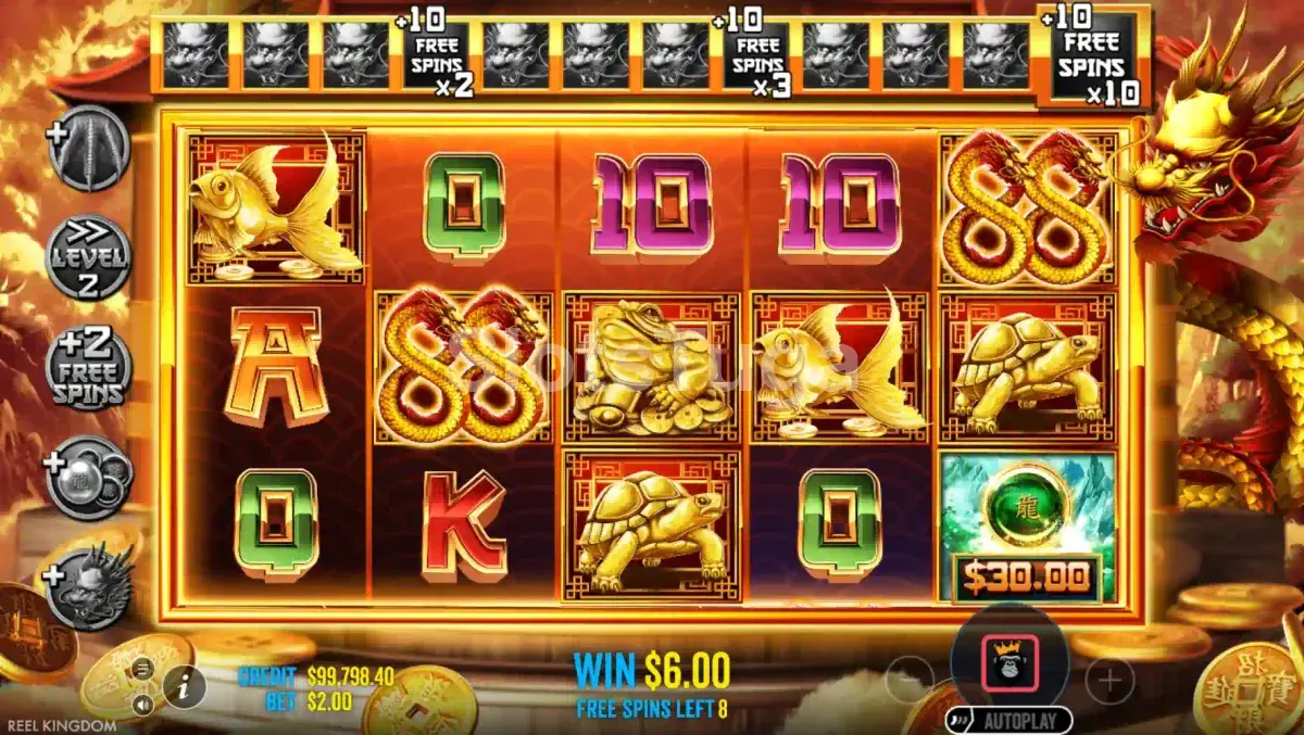 Rodadas grátis do Dragon Gold 88 com wilds e símbolos de dinheiro