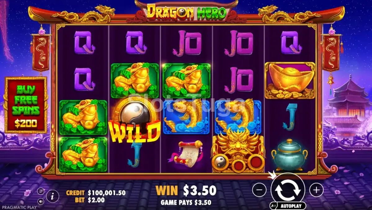 Jogo base do Dragon Hero com rolos e símbolos asiáticos