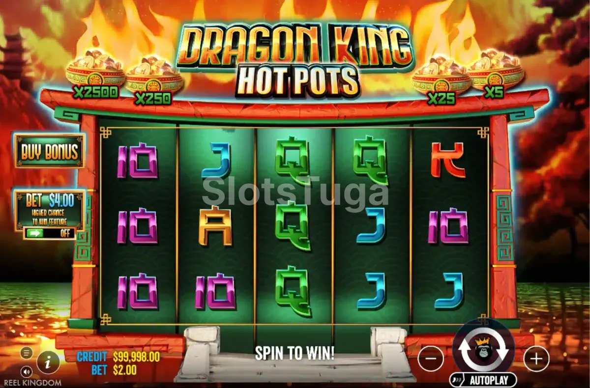 Jogo base da Dragon King Hot Pots com rolos e símbolos orientais