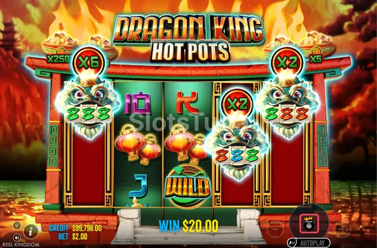 Rodadas grátis da Dragon King Hot Pots com potes acumulando multiplicadores
