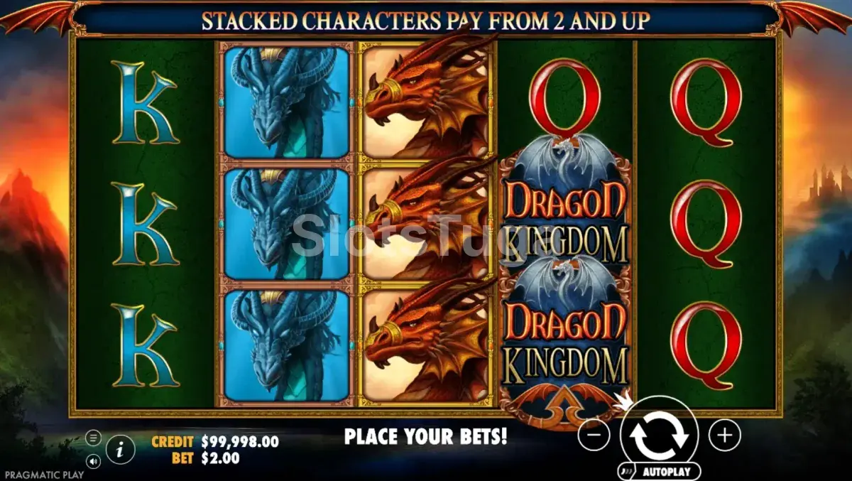 Tela principal do jogo Dragon Kingdom com os rouleaux em destaque