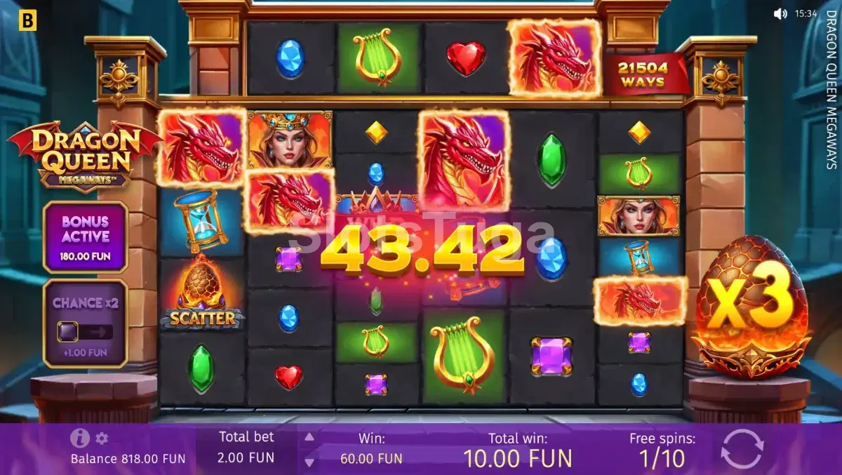 Rodada de giros grátis da Dragon Queen Megaways em andamento
