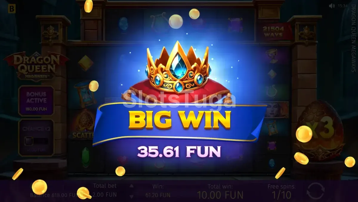 Grande vitória na Dragon Queen Megaways com multiplicador alto