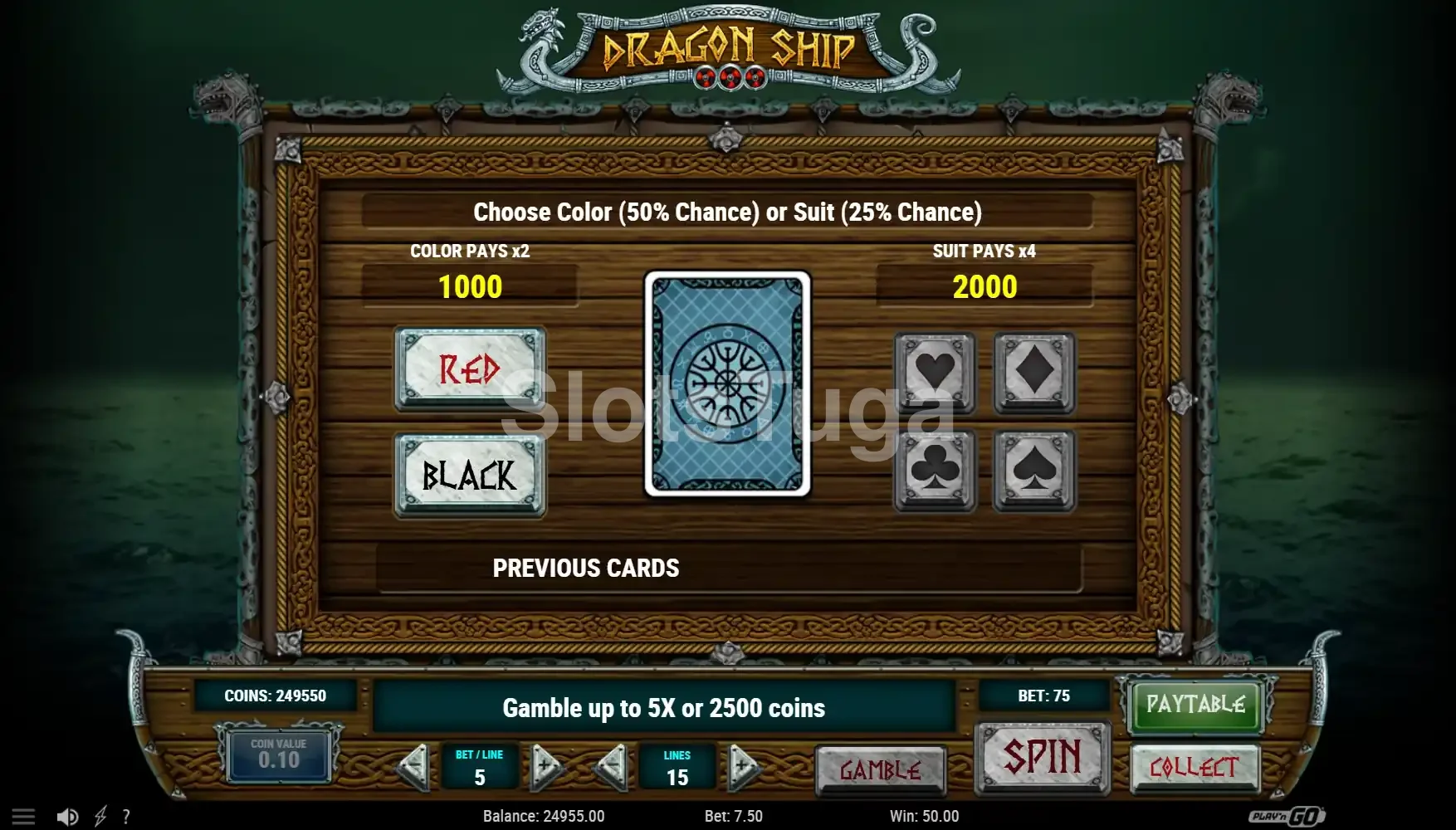 Função gamble da Dragon Ship para dobrar os ganhos