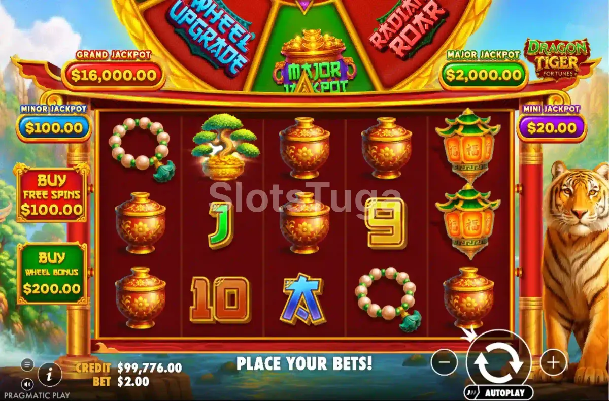 Jogo base da Dragon Tiger Fortunes com rouleaux em ação