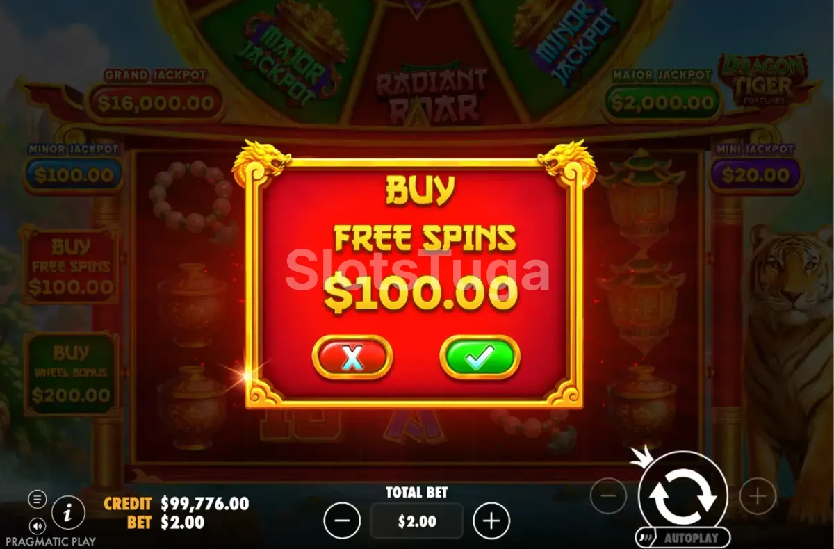 Opção de compra de bônus na Dragon Tiger Fortunes da Pragmatic Play