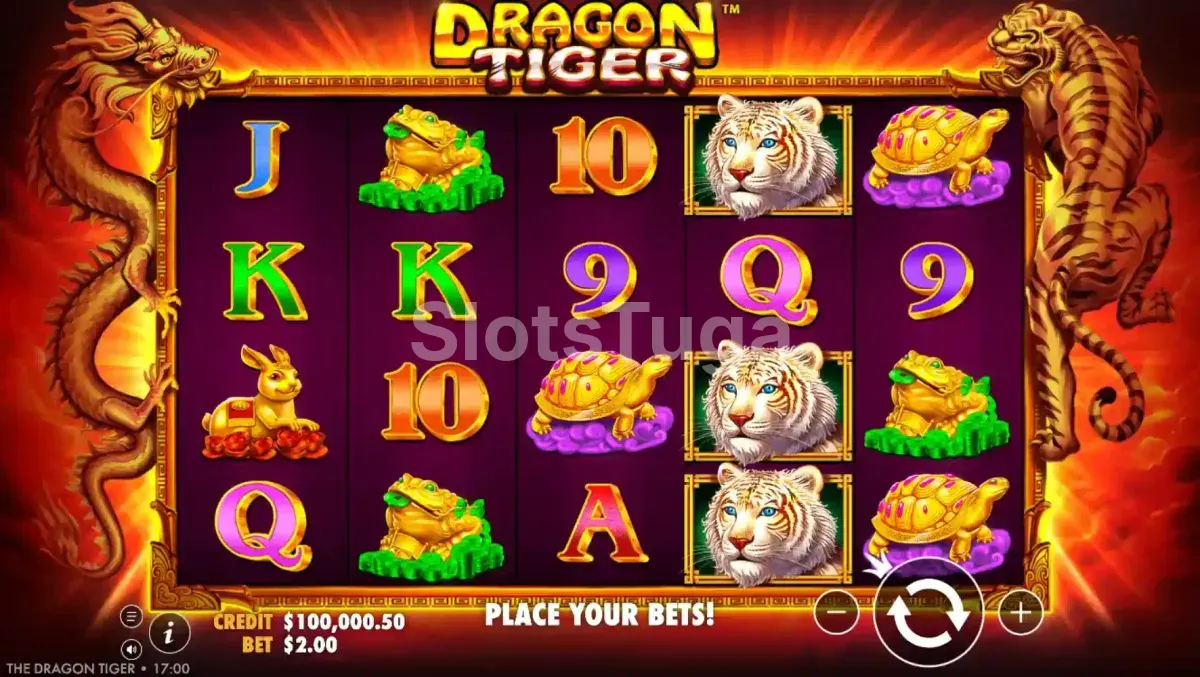 Dragon Tiger em ação durante o bônus de rodadas grátis com multiplicadores ativos