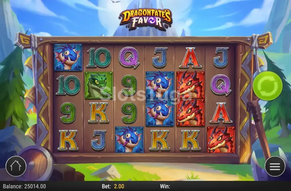 Tela inicial do jogo Dragonfate's Favor com o dragão em destaque