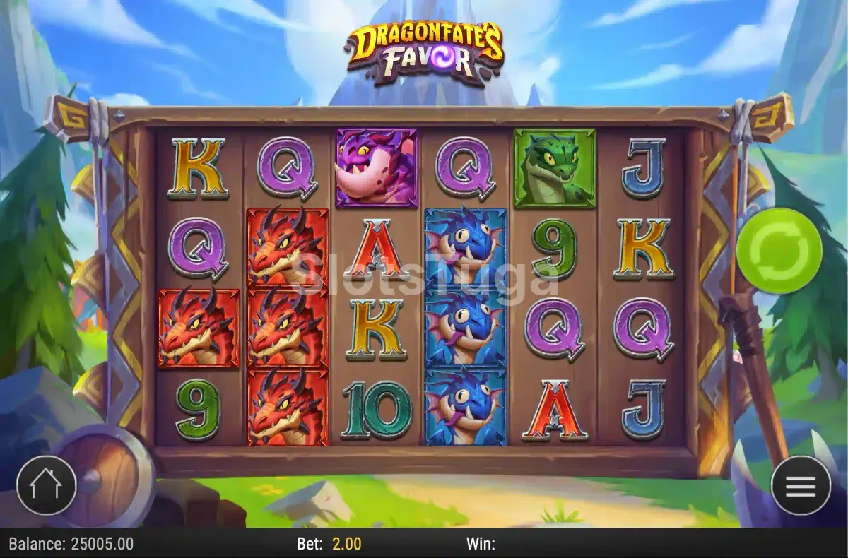 Segunda tela do jogo base da Dragonfate's Favor mostrando combinações vencedoras