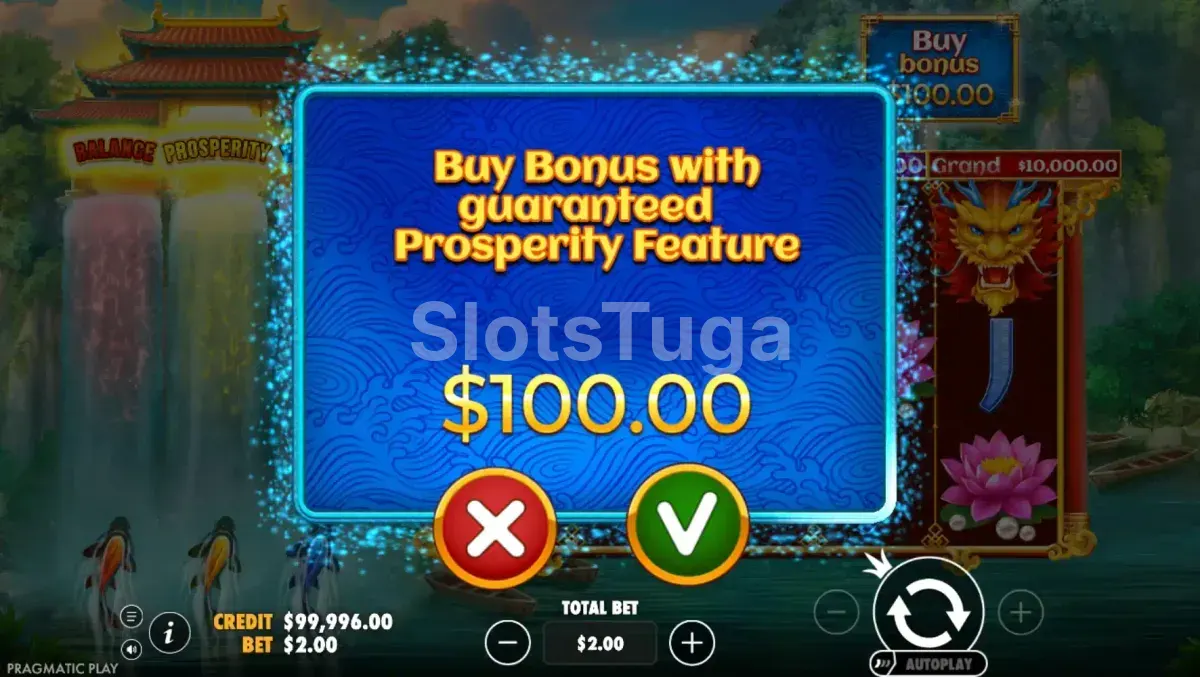 Tela de compra de bônus da Dragon's Gate Bonus Choice com opção de 50x a aposta