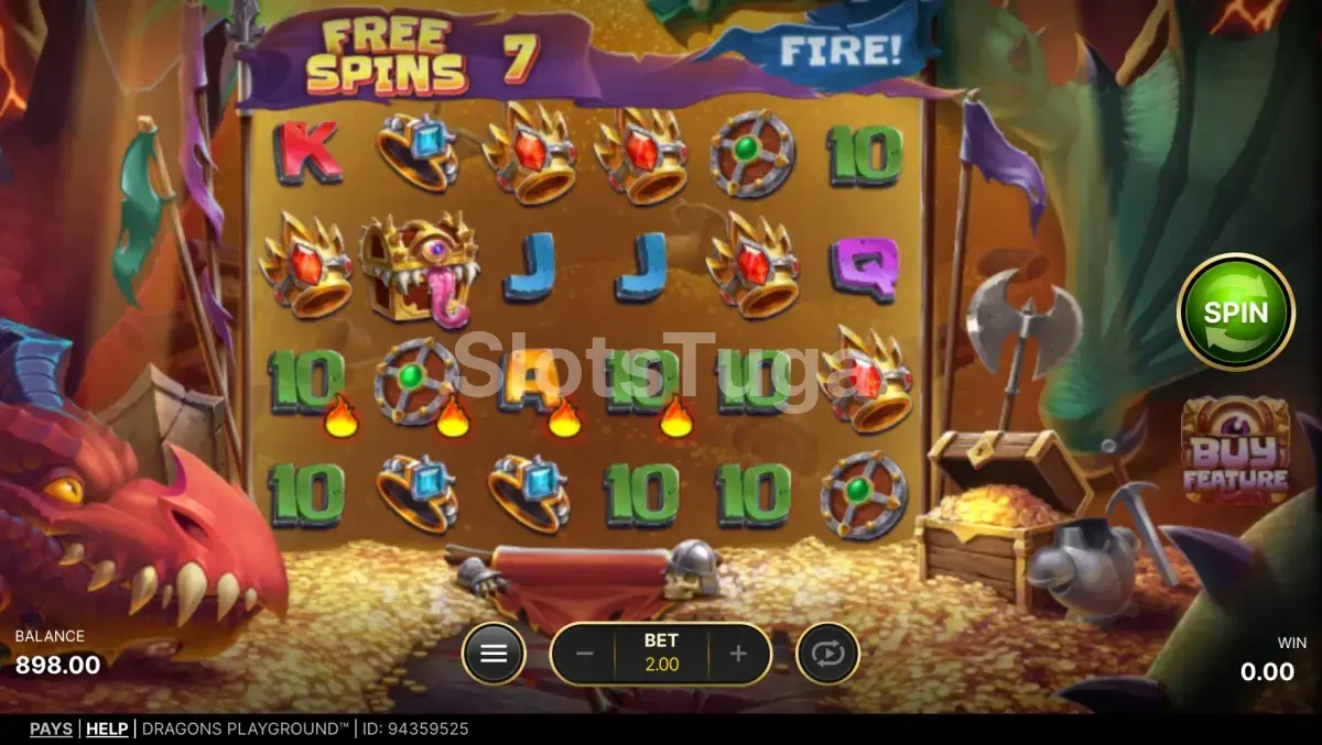 Rodadas grátis ativas na Dragons Playground com wilds no grid
