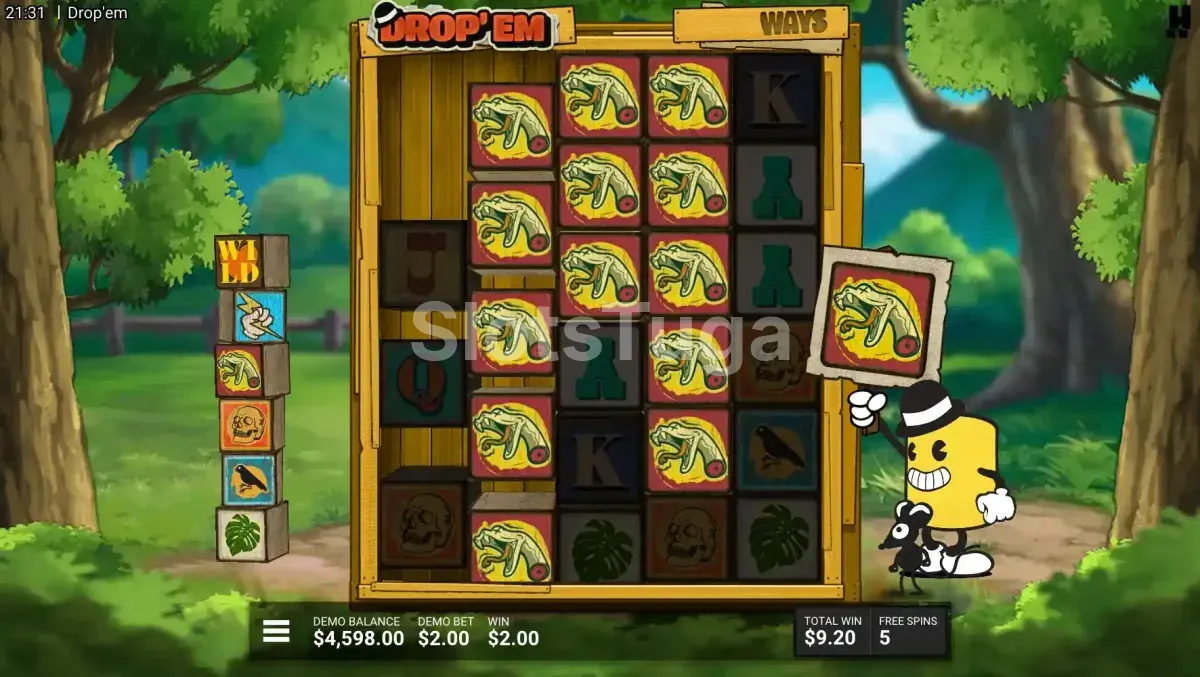 Rodada de giros grátis ativada na slot Drop 'Em com Upgrades disponíveis