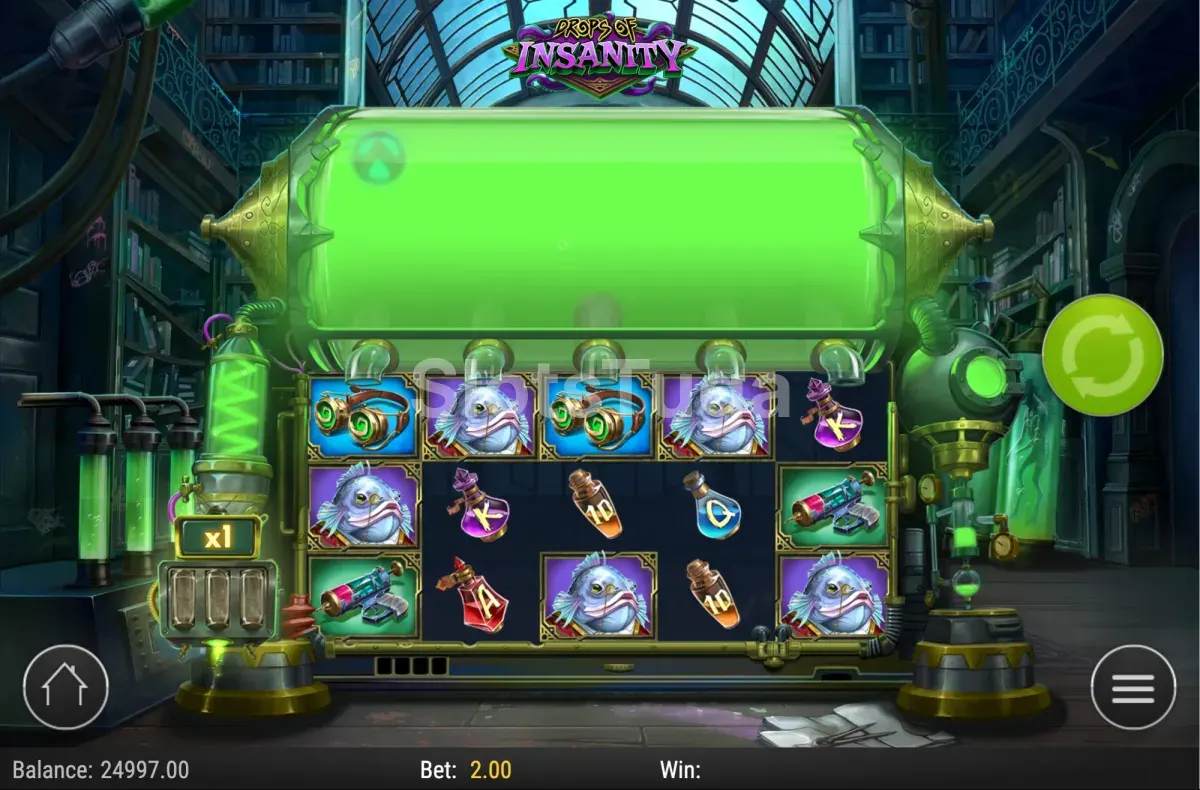 Jogo base de Drops of Insanity com a grelha de reserva por cima