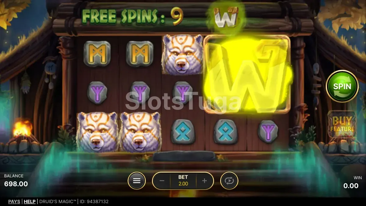 Rodada de giros grátis ativada no Druid's Magic com wild especial