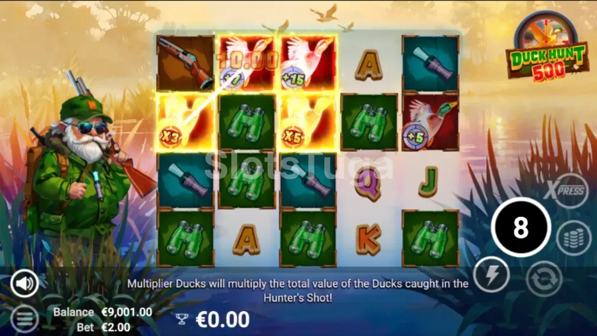 Rodadas grátis ativadas na slot Duck Hunt 500