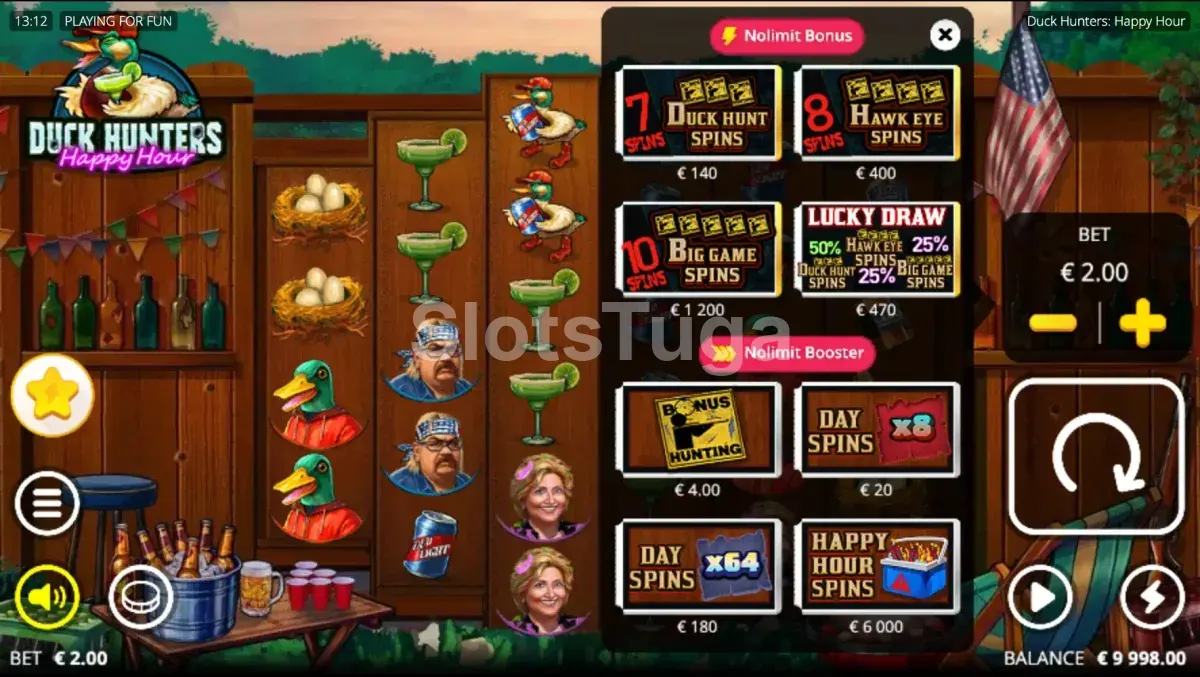 Tela de Bonus Buy do Duck Hunters Happy Hour com as opções de compra disponíveis