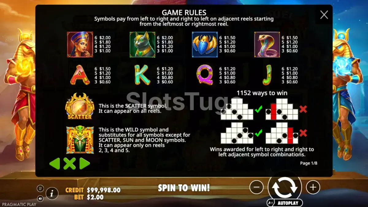 Tabela de pagamentos completa da slot Duel of Night & Day
