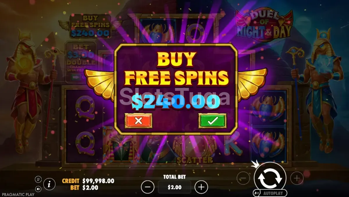 Tela de compra de bônus da slot Duel of Night & Day