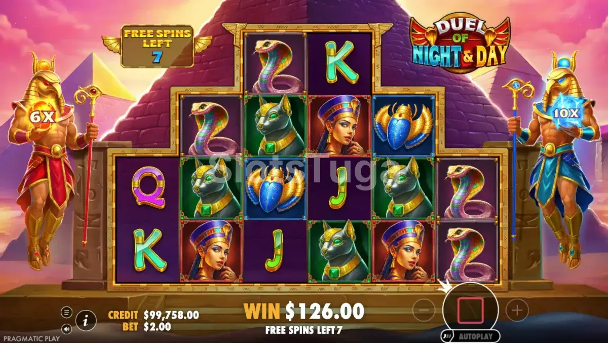 Rodada de giros grátis ativada na Duel of Night & Day