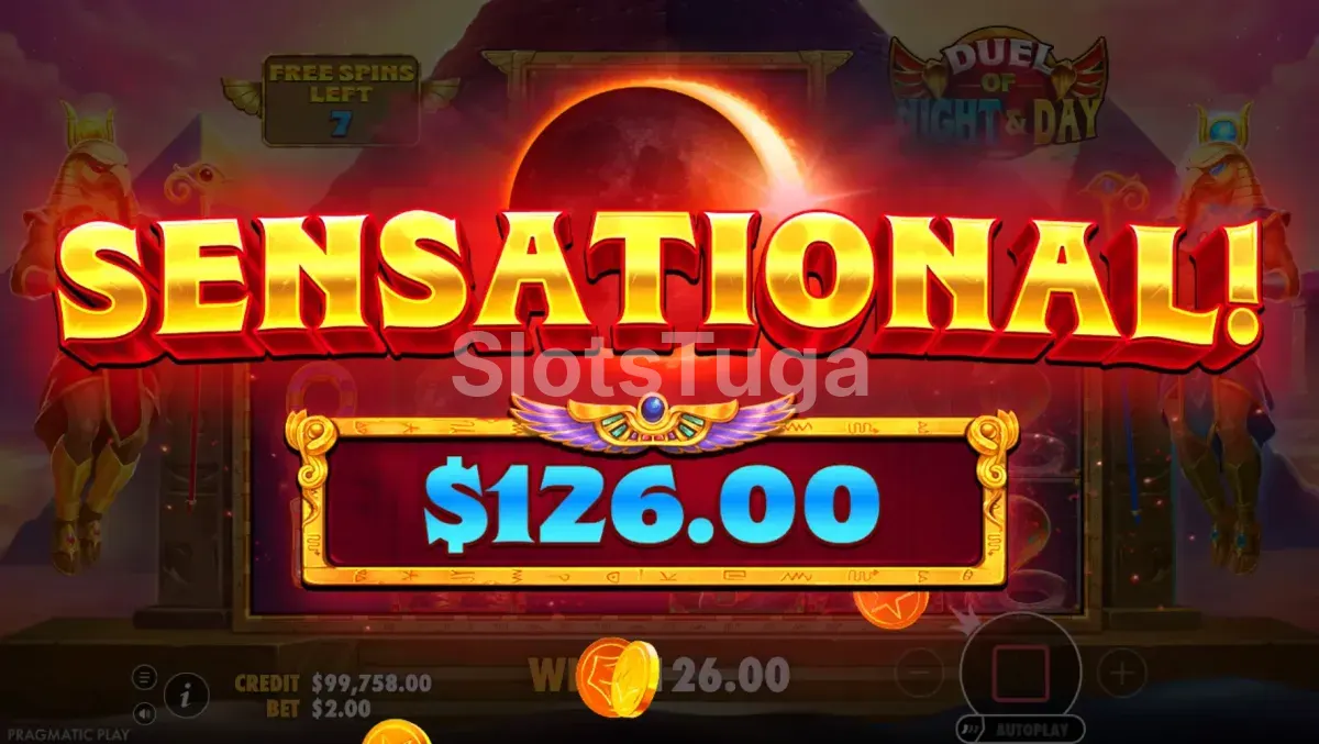 Grande vitória na slot Duel of Night & Day com multiplicadores altos