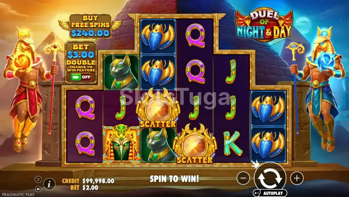 Jogo base da Duel of Night & Day com painel dividido entre dia e noite