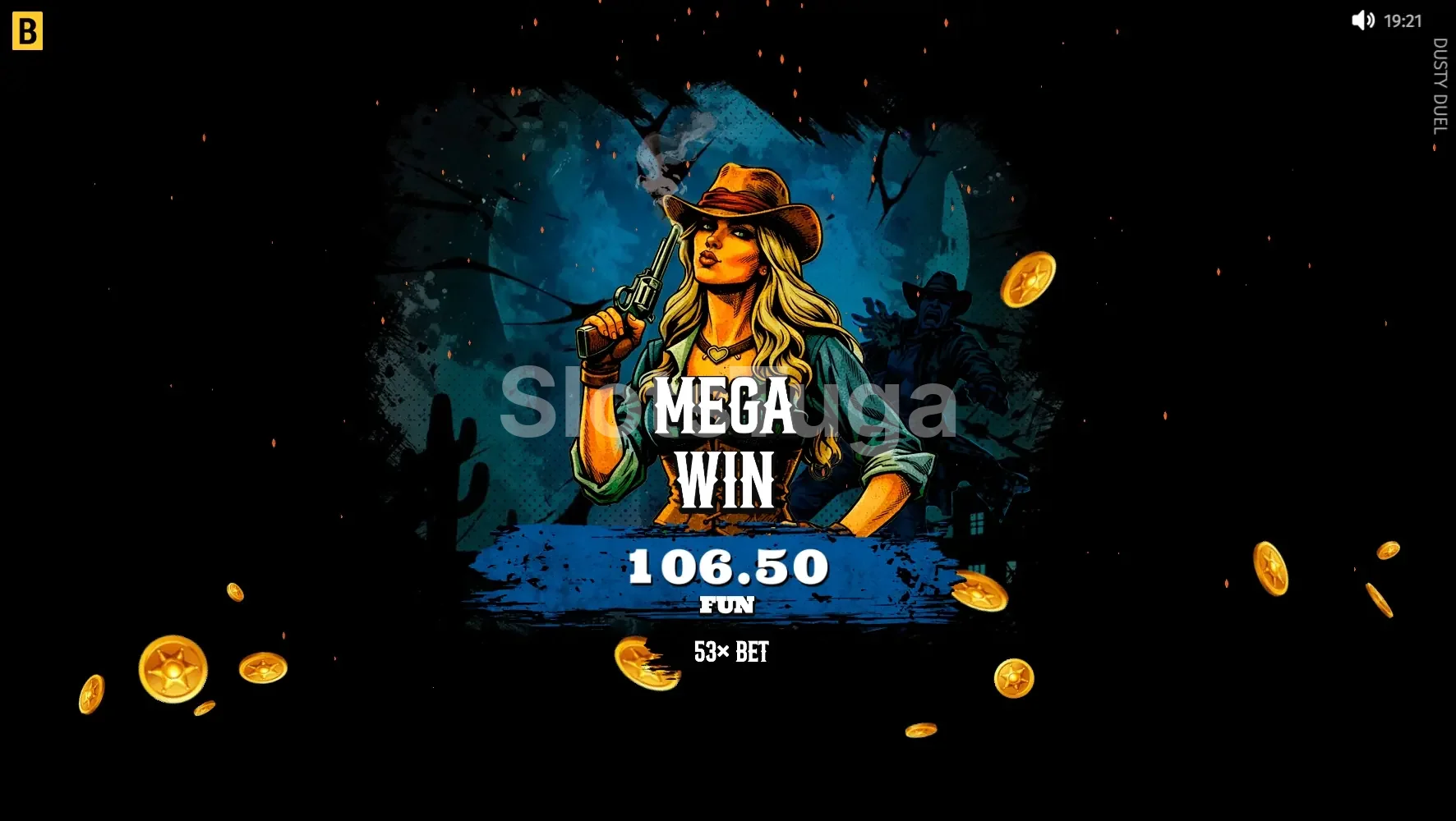 Big win no Dusty Duel com multiplicador alto ativado